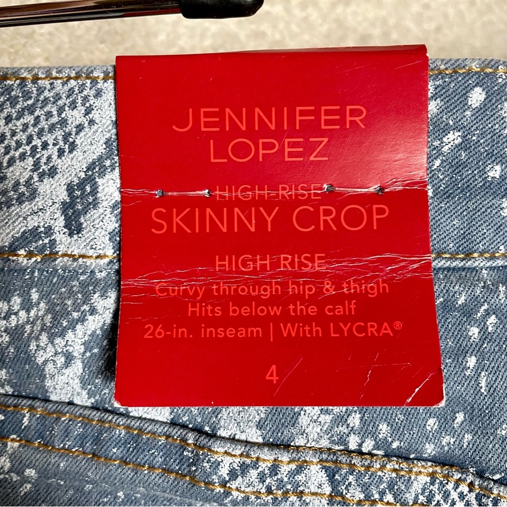 Jennifer Lopez NWT Snake Skin Blue Denim Pants Skinny Crop High Rise Size 4 - Picture 7 of 11